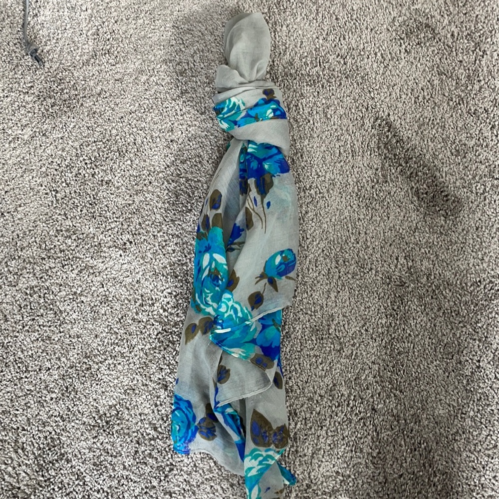 Blue and grey floral scarf